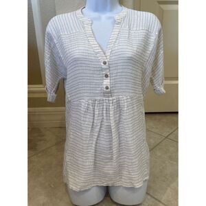 Soft Surroundings White &‎ Blue Pin Striped 1/4 Button-up Tunic Size PXS Tunic
